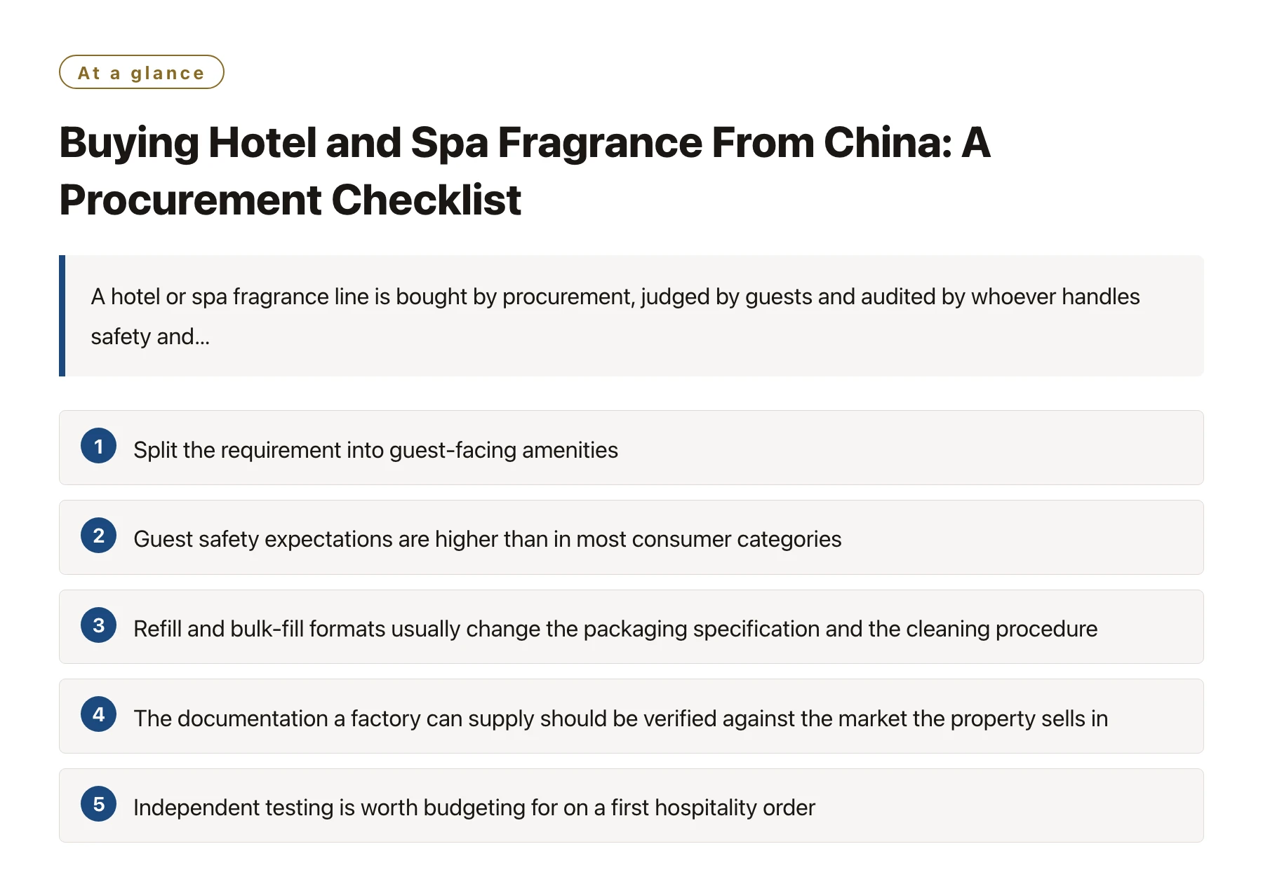 Buying Hotel and Spa Fragrance From China: A Procurement Checklist——全文要点速览